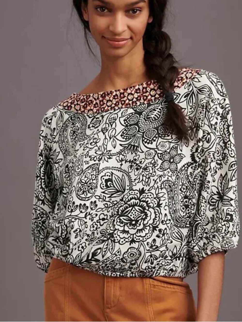 By Anthropologie Floral Paisley Puff Sleeve Top XS Oversized